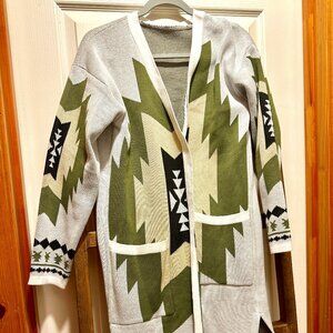 Southwest Knitted Cardigan Sweater Coat Western Casual Open Front Outerwear M/L